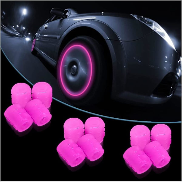Däckventilskaftlock för bil, 12 st Noctilucous däckluftlock, hjulventilskaftlock, biltillbehör, rosa pink