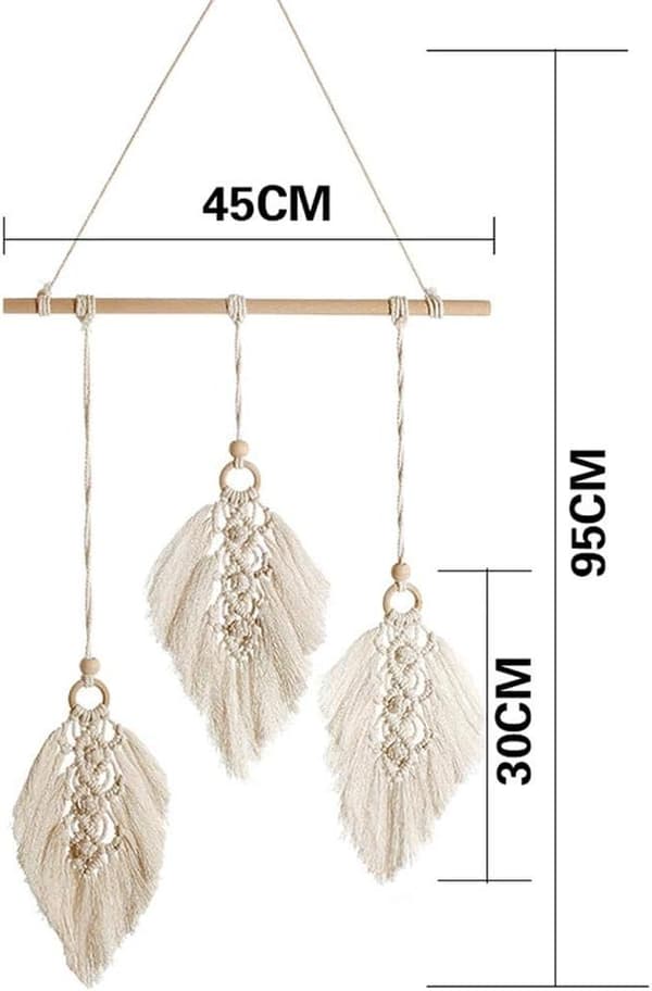 Macrame väggdekoration i trä, boho-väggbonad, geometrisk konst