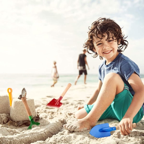 Set för barn, 8" Säker strandsandlåda leksak Trädgårdsutrustning Gaffel, murslev, raka och spade för barn (5 st)