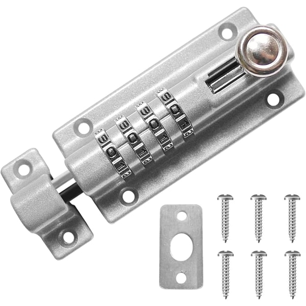 4 unika kombinationslåsbultar, kraftig skjutbar låsbar stiftbult, 120 mm sildad dörrlås nyckelfri