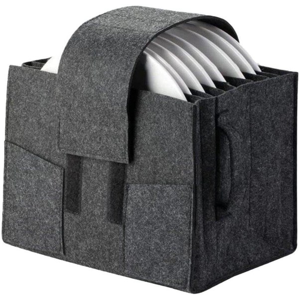 Filtplåtsförvaringsbehållare Campingplåtspåse med handtag Stötsäker tallrikhållare (mörkgrå) Dark Grey