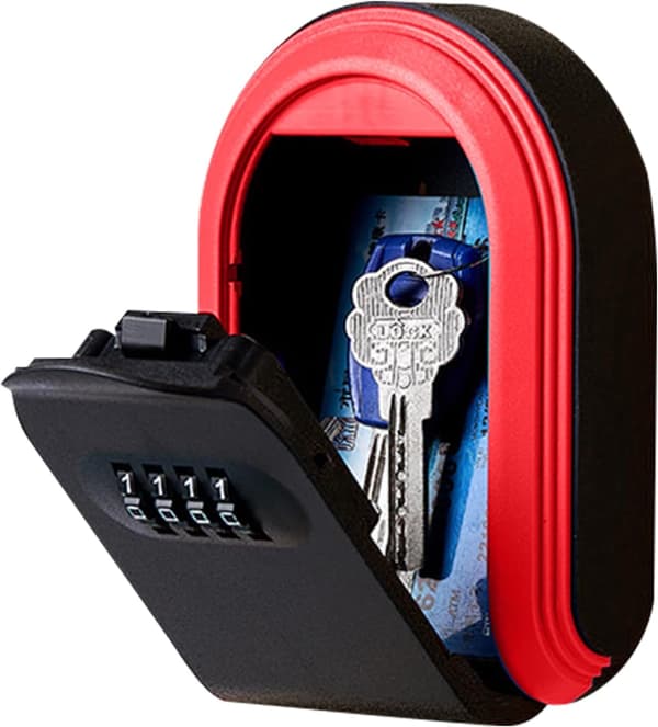 Säkerhetsnyckelbox, säkerhetskombinationsnyckel, 4-siffrig nyckelbox, robust husnyckellåda, robust säkerhetskombinationsnyckelgömma, röd red