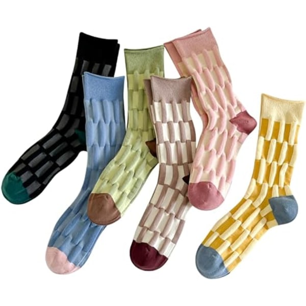 6 par färgglada randiga strumpor, söta atletiska strumpor för kvinnor