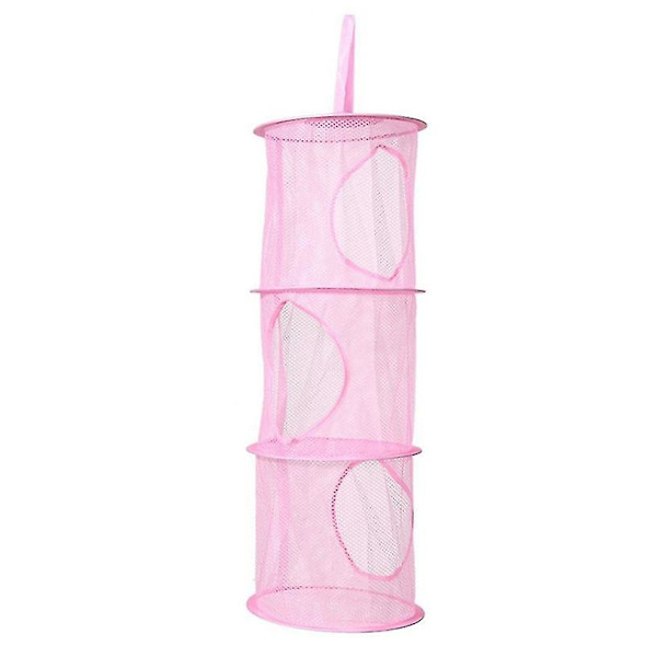 Hängande förvaringskorg i nät, hopfällbar, platsbesparande leksaksorganisatör, rosa Pink