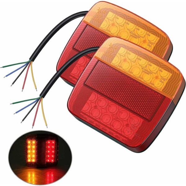 2 ST LED-bakljusljus Röd och bärnsten och vit multifunktionell släpvagn Husvagn Skåpbil Båtlampa Nummerskyltljus, 12 V, E-märke