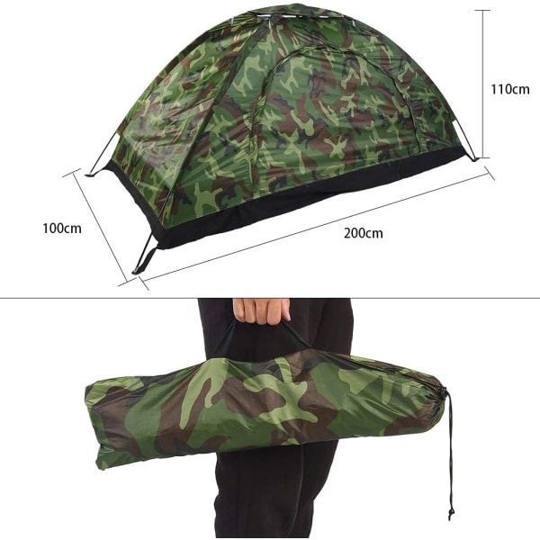 Campingtält, vattentätt utomhus kamouflagetält UV-skydd Backpacking tält för campingvandring (200 * 100 * 100 cm grön)