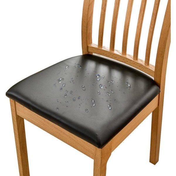 6 st Matstolsöverdrag för vattentät sits PU-läder Sätesöverdrag för stolar Cover, svart black