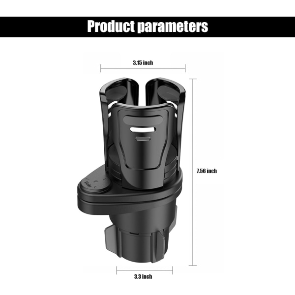Bilkopphållare, 2 i 1 Bilkopphållare Extender, Justerbar Multifunktionell Bilkopphållare för Bil, Stabil Dryckesadapter