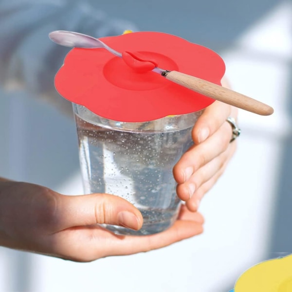 6 stycken anti-damm silikon glas dryck kopp cover, med hjärtform sked hållare