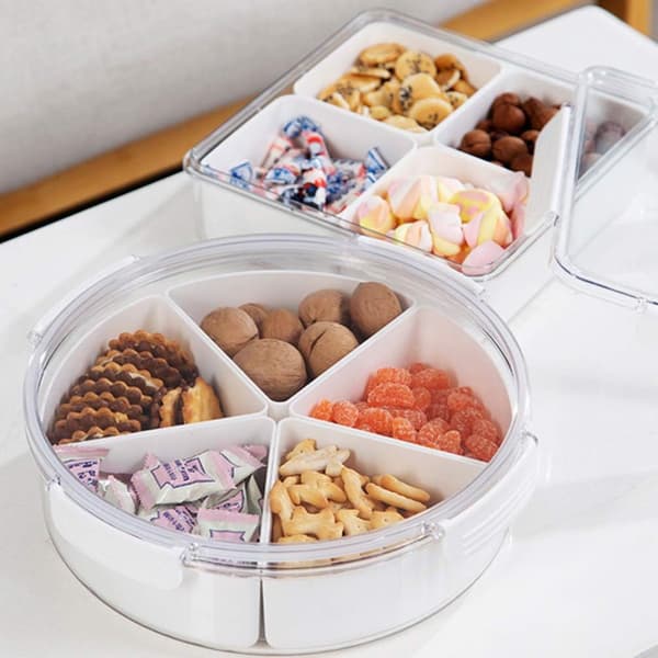 Veggie Tray Divided Serving Container med lock Clear 5 fack Rund Appetizer Tray Divided