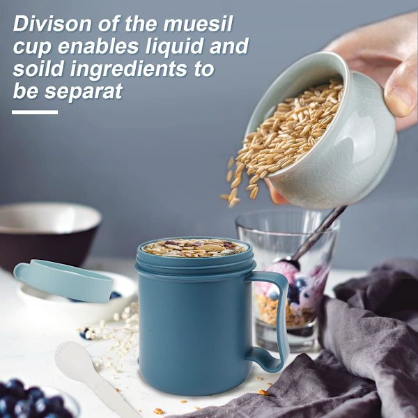 500 ml bärbar frukostmugg, yoghurtmugg to go, müslikopp med sked för arbete, skola, picknick
