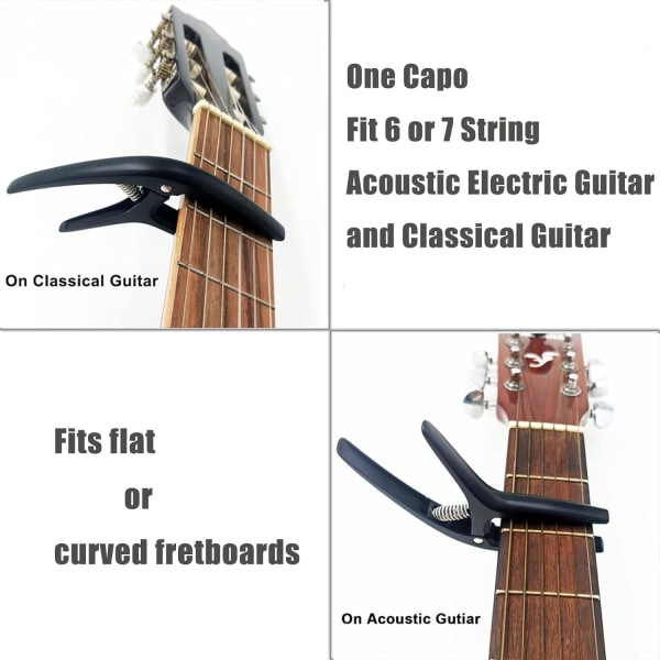 Snap-On gitarr capo för 6-7 strängar akustisk elektrisk och klassisk gitarr (svart)