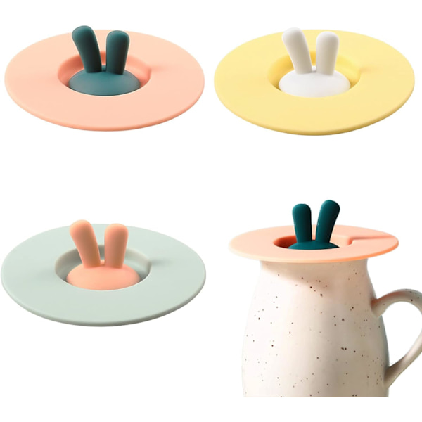 Anti-damm silikonkoppar, för hem utomhus för kaffe ölmugg dricksglas (form: kaninöron) 3-pack