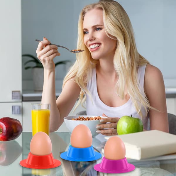6 st äggkoppar, silikonäggkopparställ, färgglatt äggkoppset, runda äggkoppar lämpliga för kokta ägg