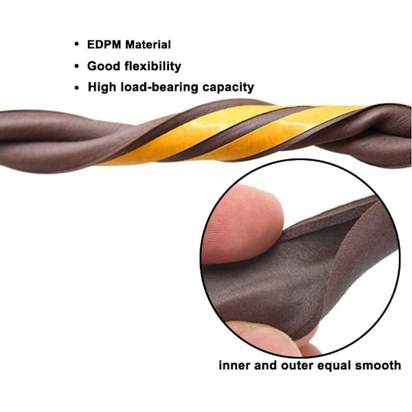 Väderremsa tejp, dörrar fönster drag excluder självhäftande anti-kollision gummi (brun-10m) brown