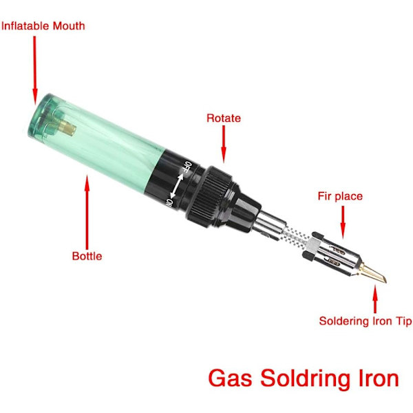 Health Gear Mini Gasbrännare Lödkolv, Sladdlös Butan Lödkolv, med 8 ml Påfyllningskapacitet Reparation (Grön)