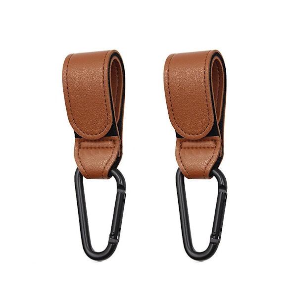 Läderlook Barnvagnskrokar - Bruna Barnvagnskrokar Väska Krokar - Universal Barnvagnskrokar - 2-Pack
