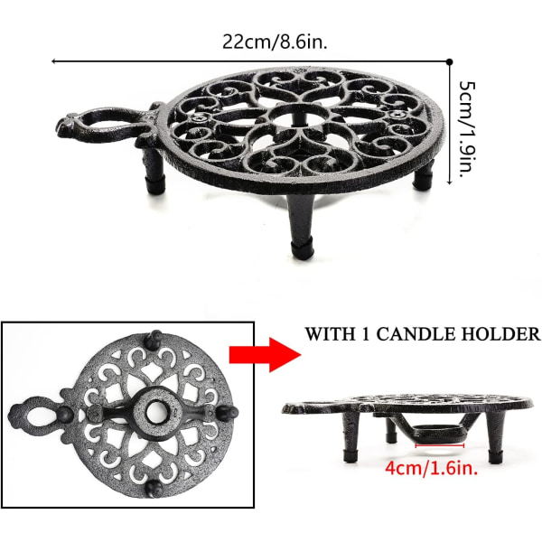 Gjutjärns tevärmare gryta tallrikar värmare gryta underlägg - Tunga och dekorativa ljusstakar