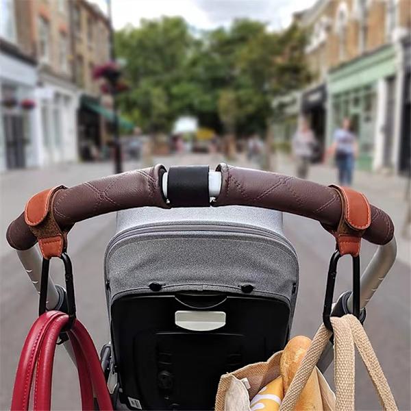 Läderlook Barnvagnskrokar - Bruna Barnvagnskrokar Väska Krokar - Universal Barnvagnskrokar - 2-Pack