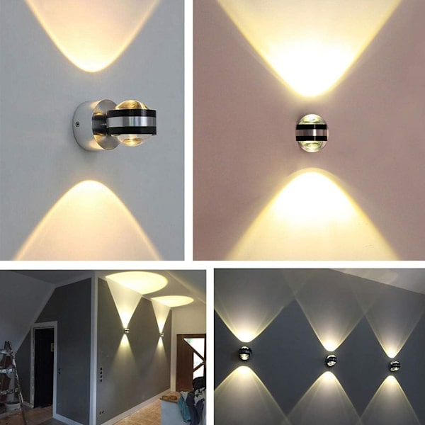 6W LED-vägglampa upp och ner - Inomhus effekt vägglampa aluminium armatur belysning för hall sovrum sängbord [varmvit] Warm White