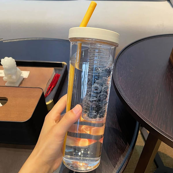 Drickkopp med sugrör och lock, Resmugg för lemonad, Smoothie & Juice, Återanvändbar 700 ml Plast（gul） Yellow