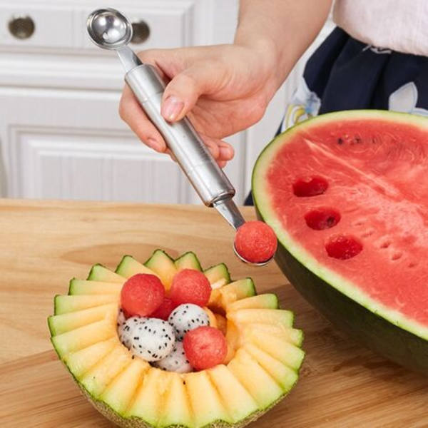 Lot de 2 cuillères à melon en acier inoxidable - Éplucheur à fruits - Outil de découpe multifonction pour salades de fruits,