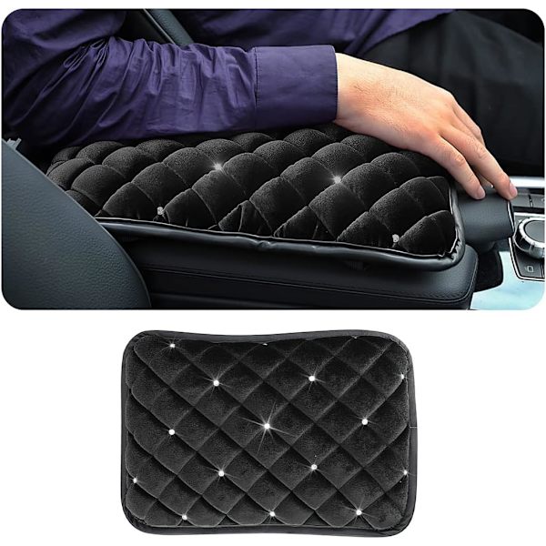 Bling Diamond Bil Armstödsöverdrag, Bling Diamond Bil Center Console Mat, Bilinredningsskydd Tillbehör, Universal Lastbil SUV, Svart black