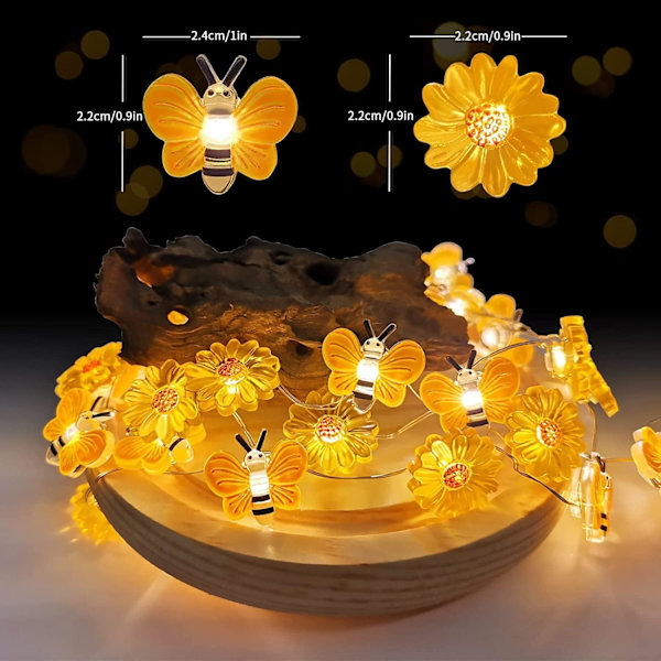 10ft 30LED Solros Bi Fairy Koppartråd Strängljus Batteridriven Dekorationsljus med Fjärrkontroll Timer för Utomhus Barnkammare Bröllop