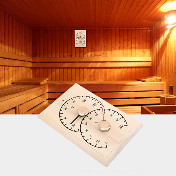 2 i 1 Basturum Termometer och Hygrometer, Trä Fuktighetsmätare Digital Fuktighet för Inomhusbadkar Spa