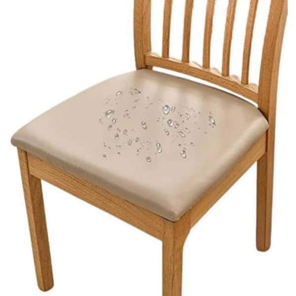6 st Matstolsöverdrag för vattentät sits PU-läder Sätesöverdrag för stolar Cover, Khaki Khaki