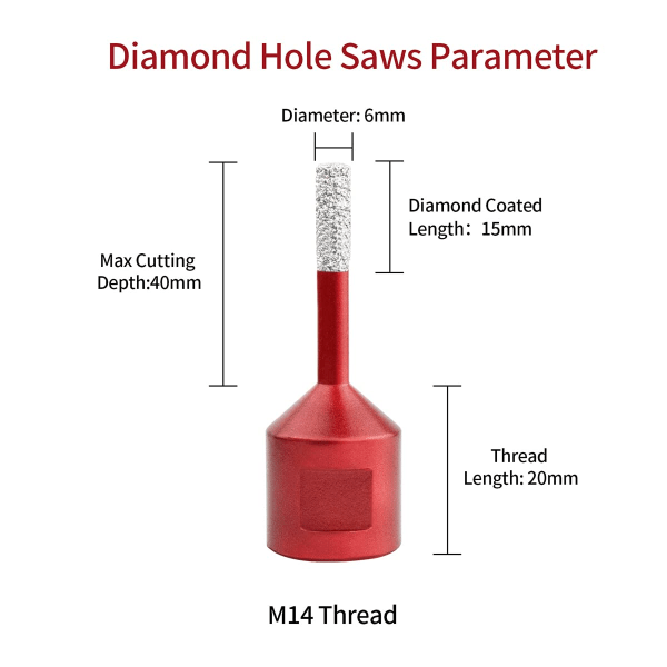 Diamanthålssågsborr med M14-gänga, prestandabrazed hålsåg (6 mm) 6mm