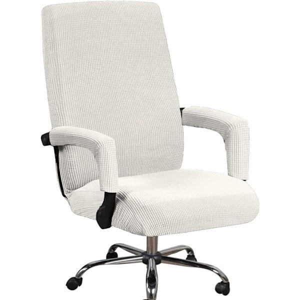 Kontorsstol med hög ryggstöd, överdrag med armstödsöverdrag i polyester, tvättbart överdrag för universellt snurrstolsskydd, elfenben Ivory