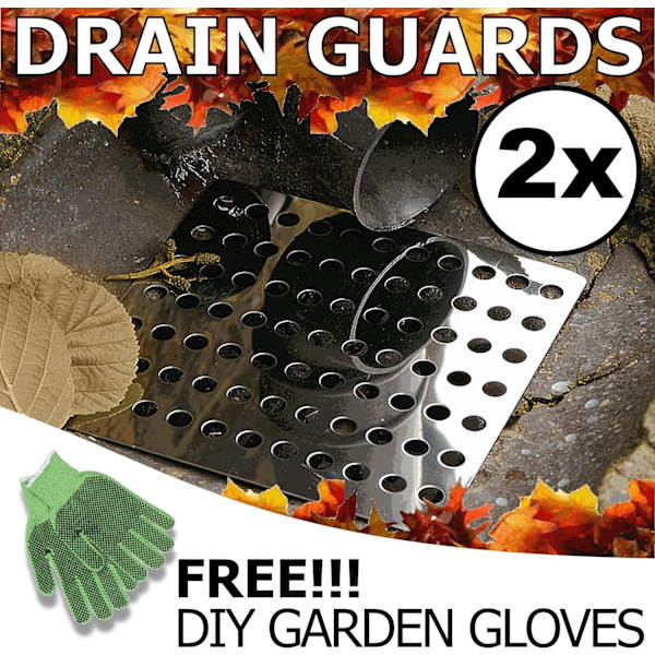 Avloppsskydd utomhus fyrkantig - 2-pack 15 cm x 15 cm plus gratis trädgårdshandskar - Avloppsskydd i metall utomhus