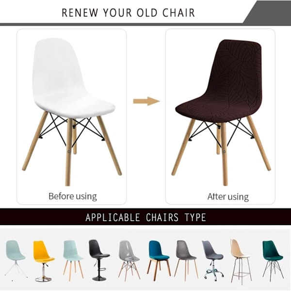 Matstolsöverdrag Set med 4, Stil Skalmatsalsstol Mid Century Modern Chair Sipcover, Stoppad matsal Accent Sidostolsöverdrag, Brun brown