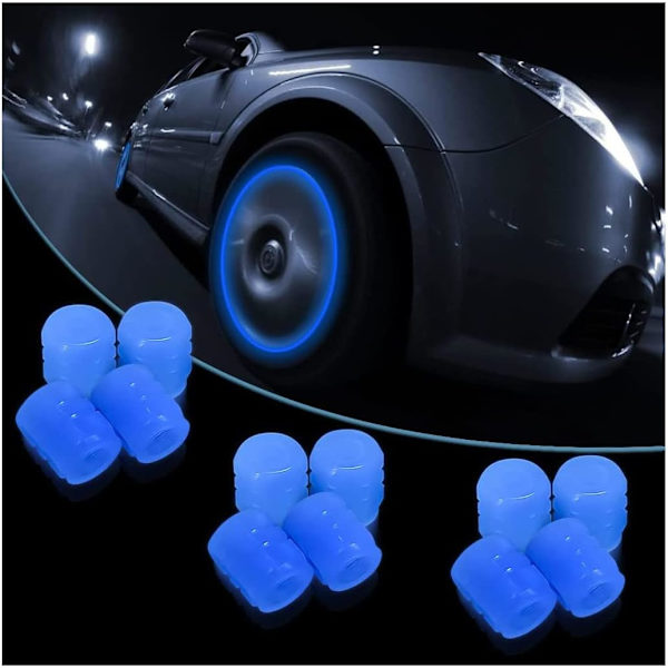 Däckventilskaftlock för bil, 12 st Noctilucous däckluftlock, hjulventilskaftlock, bilaccessoarer, blå blue