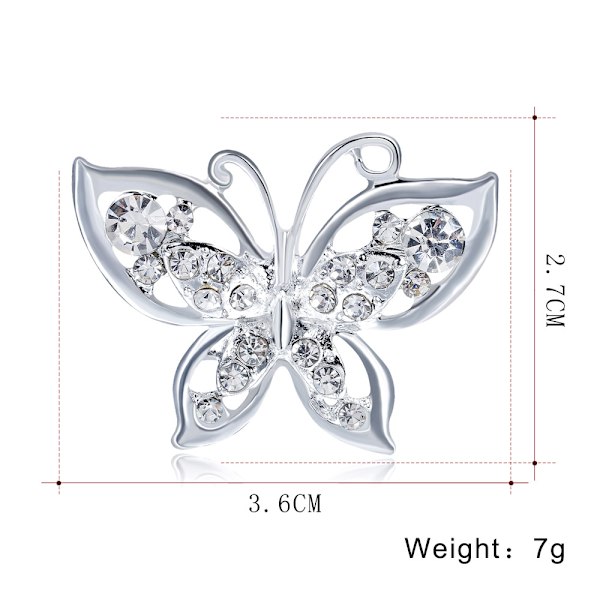 Glittrande silverbrosch - Fjäril & vita strass silver