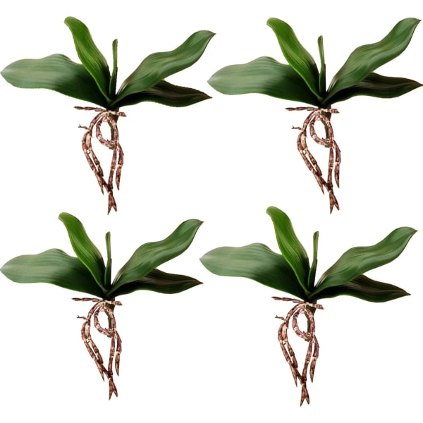 4 st stora konstgjorda gröna Phalaenopsis-simulering malfjäril orkidé blad äkta latex touch grön växt 5 kronblad för blommor trädgård Bonsai dekor