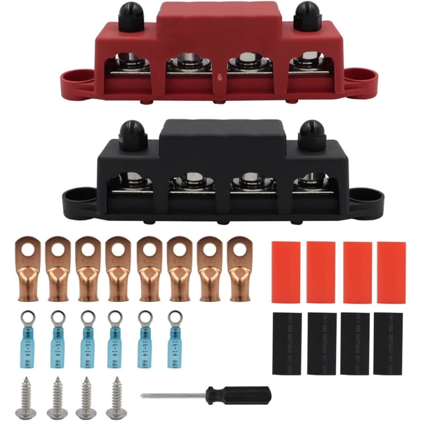 2xbusbar 12 V,48 V DC fördelarblock 250 A BusBar box power med 4xM8 (5/16 tum)