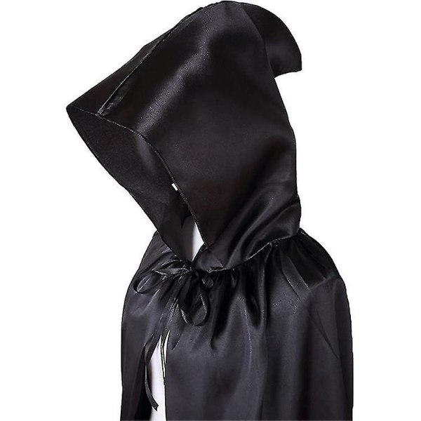 Halloween-kappa för barn vuxen mantel i satintyg stående cap svart dödsmantel (67tum) 67inch