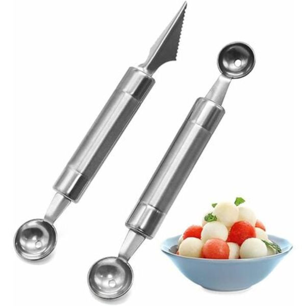 Lot de 2 cuillères à melon en acier inoxidable - Éplucheur à fruits - Outil de découpe multifonction pour salades de fruits,