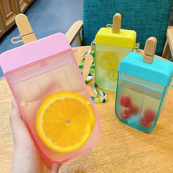 300 ml vattenflaskor med sugrör, popsicle-formade vattenflaskor justerbar axelrem