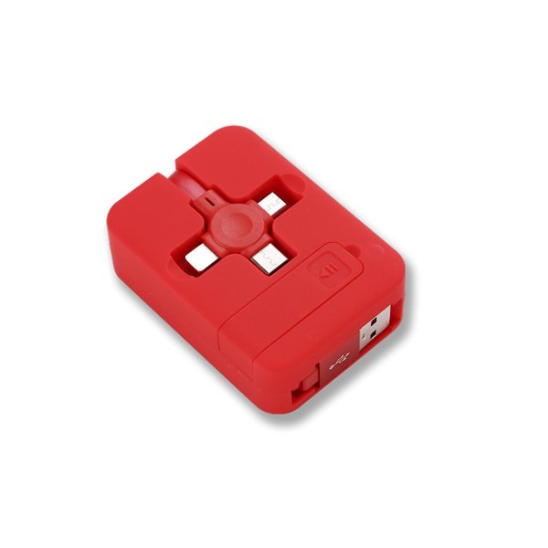 Tre i en laddningskabelrulle, utdragbar laddningskabel, bärbar, dataöverföring, telefonhållare (röd)