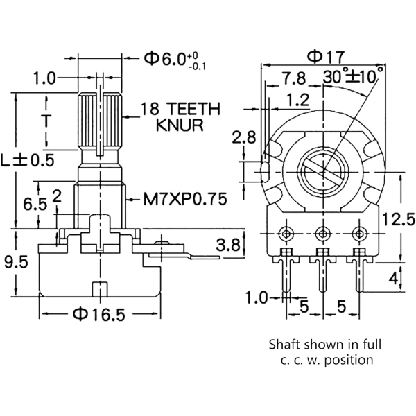 B10K B100K B5K B50K B2K B20K Ohm räfflad axel linjär roterande avsmalnande potentiometer för Arduino