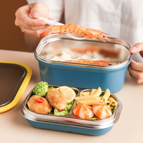 Rostfri Bento-låda, bärbar lunchlåda för vuxna rostfria fackförseglade matförvaringsbehållare