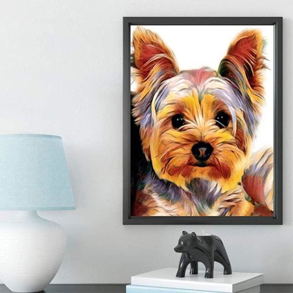 Diamantmålningssats för vuxna nybörjare Diamantkonst Yorkie Hundar Hund DIY Full Drill Djurset för heminredning, 30*40cm