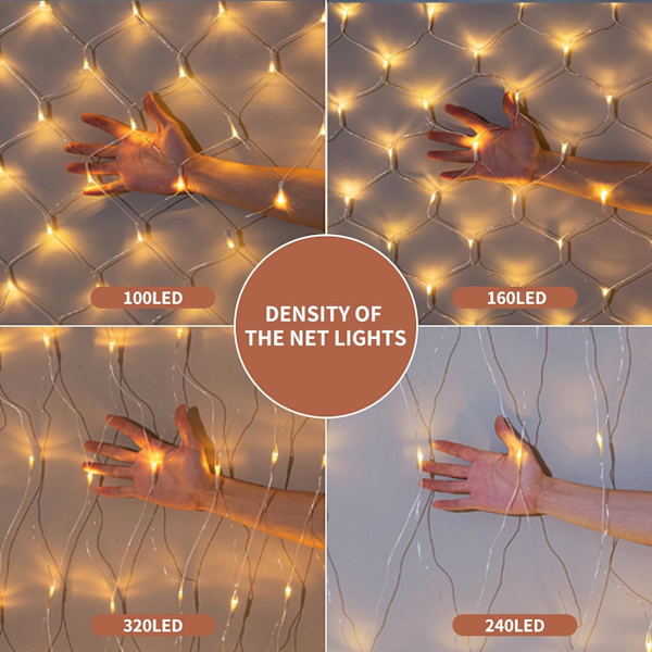 320 LED-nätljus, varmvitt, 8 lägen, timer, lågspänning, inomhus och utomhus (240 LED, varmvitt, 8 lägen)