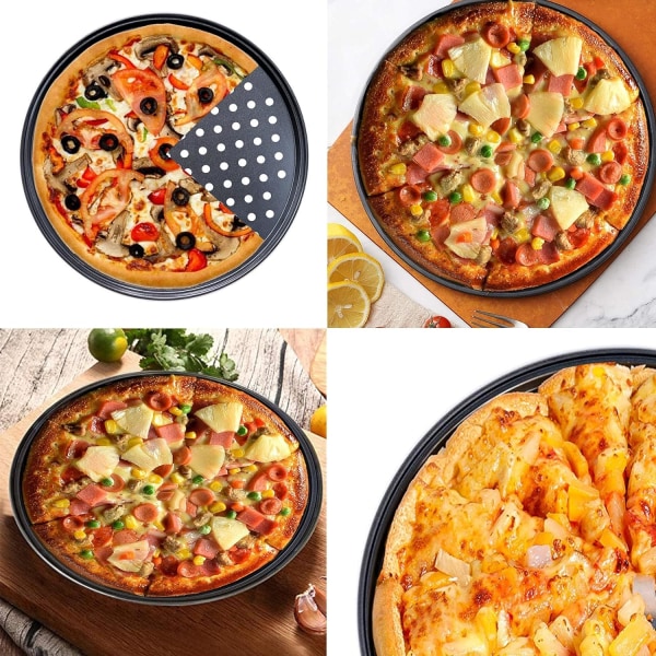 Bakplåtsplåt i stål med hål, 12 tums pizzabricka med bakverk, non-stick (2 st)