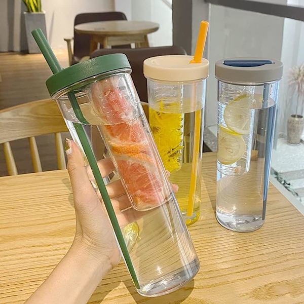 Drickkopp med sugrör och lock, Resmugg för lemonad, Smoothie & Juice, Återanvändbar 702 ml Plast（grön） green
