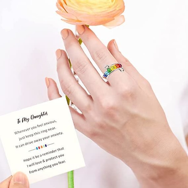Till min dotter - Drive Away Your Anxiety Rainbow Beads Fidget Ring