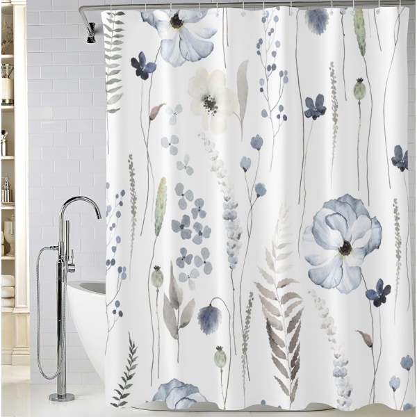 Blommig duschdraperi 72 x 72 tum, vattentät tyg Blommor Duschdraperi för badrum, minimalistisk duschdraperi med vilda blommor